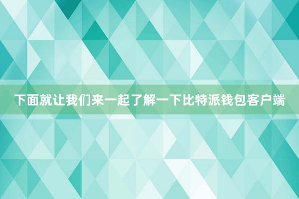 下面就让我们来一起了解一下比特派钱包客户端